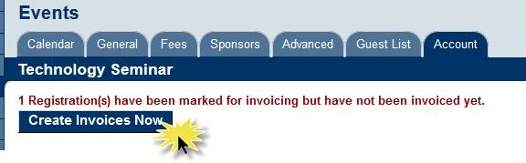 Event Billing - Invoices Marked to be created Generated when selecting Create Invoices on the Account tab of the event.