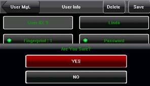 On the interface displayed (as shown in Figure 2 on the right), click [YES] to delete current user and [NO]