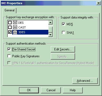 In this example, select the encryption