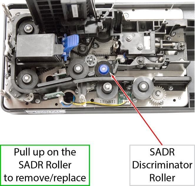 com) SADR Roller Part Number 151161-01 Step 1: Remove the Center and Outer scanner covers to provide access to the SADR Discrimination roller.