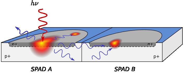 Optical Crosstalk Theory When an avalanche is triggered in one SPAD we have: Secondary photons emission due
