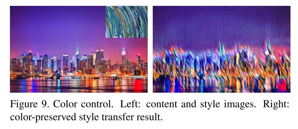 Color Control Matches the color distribution of the content image to the style