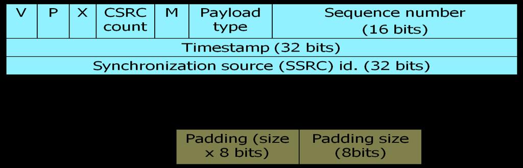 for real-time applications such as payload type identification, sequence numbering,time stamping,delivery monitoring.