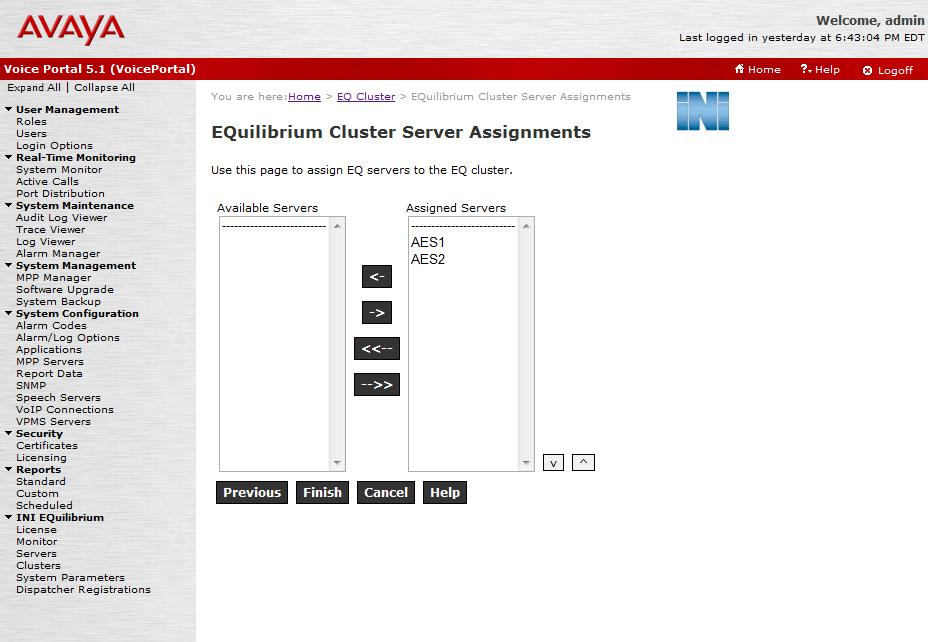 In the EQuilibrium Cluster Server Assignments screen shown below, select the application servers to be added to this cluster. Click Finish.