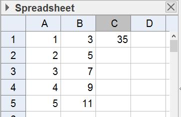 Task 13: Sequences/Series Sum of an Arithmetic Progression Example: 5 2n 1. n1 This task requires GeoGebra Classic 1. Input the function f(x)=2x+1 2. Enable the spreadsheet: View > Spreadsheet 3.