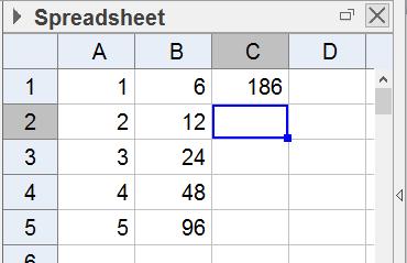 Task 14: Sequences/Series Sum of an Geometric Progression This task requires GeoGebra Classic Example: 5 n1 3 2 n 1. Input the function f(x)=3*2^x 2. Enable the spreadsheet: View > Spreadsheet 3.