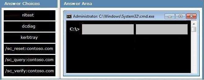 Which command should you run? (To answer, drag the appropriate command and parameter from the list of commands and parameters to the correct location or locations in the answer area.