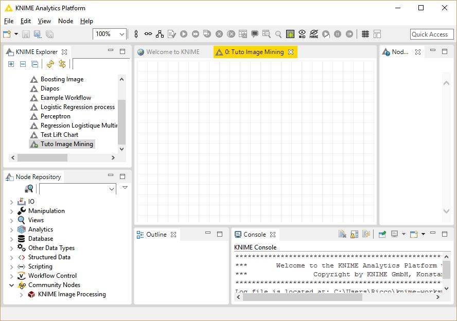 The project is visible into the Knime Explorer (1).