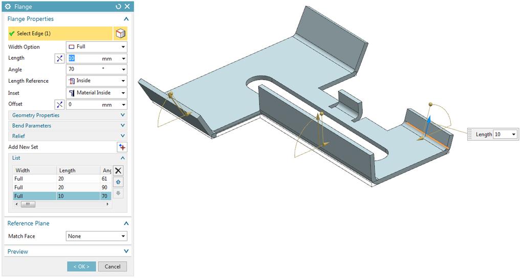 Flange Enhancements Project Detail Added functionality in NX12 Multi Edge Flange Multiple instances via list-based edge selection Each item list supports Multiple edges