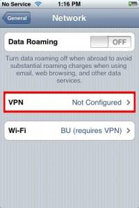 4. From the Network screen, select VPN. 5. Select Add VPN Configuration. 6.