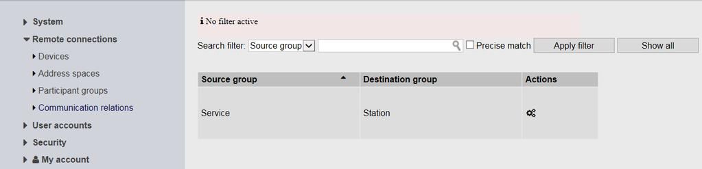 In the navigation pane, click Remote connections > Participant groups. The content pane lists the participant groups that have already been created.