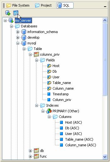 Organizational Objects Studio allows you to view the structure of the SQL database. Specifically, you can expand the tree to display the organizational objects, e.g., tables, fields, etc.