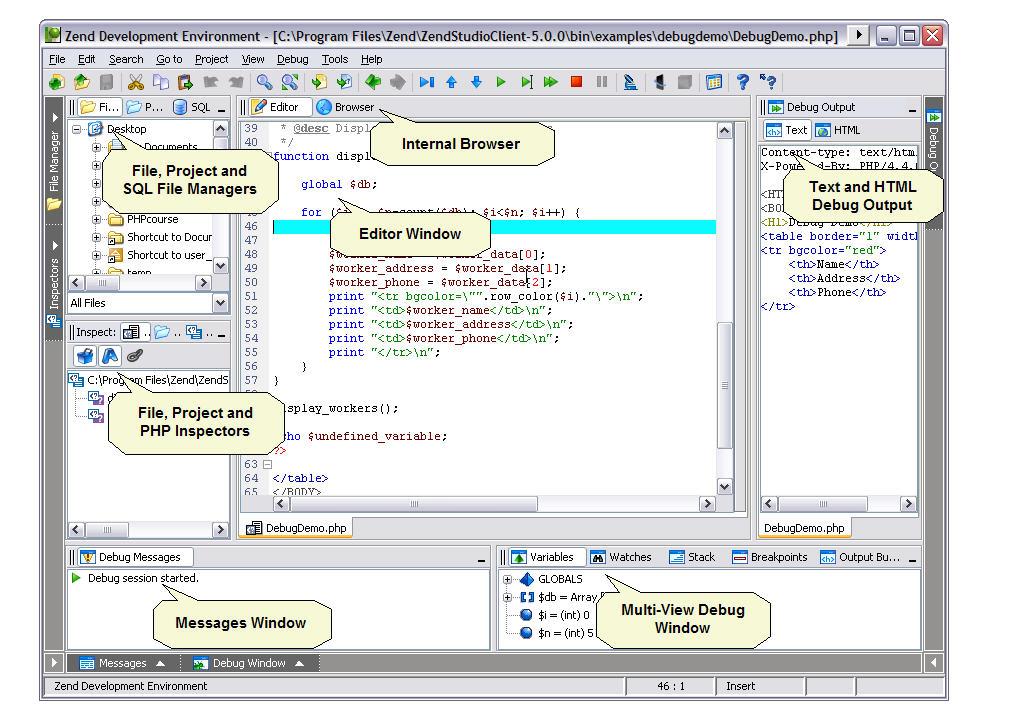 Chapter 2 - Zend Studio for i5/os User Interface IN THIS CHAPTER MENUS AND TOOLBARS EDITOR INTERNAL BROWSER FILE MANAGER INSPECTORS WINDOW MESSAGES WINDOW DEBUG WINDOW OUTPUT WINDOW CUSTOMIZING THE