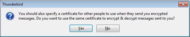 Page : 121/160 Click Yes to automatically define the same certificate to decrypt received emails.
