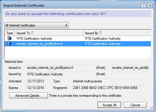 Page : 130/160 Your certificate, you want to import, and the root certificate, are listed.
