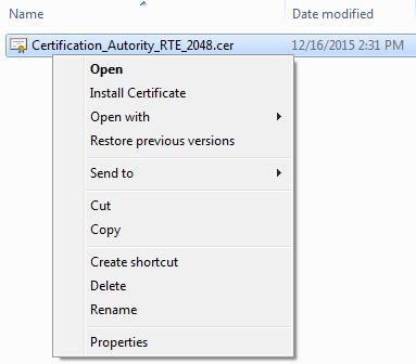Page : 23/160 Right-click the "Certification_Autority_RTE_2048.