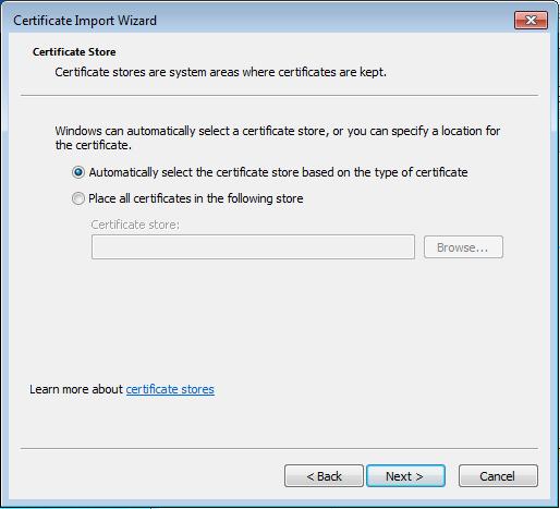 Page : 35/160 Select "Automatically select the certificate store