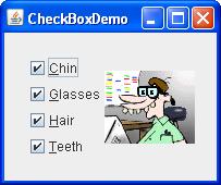 JCheckBox 29 String passed to the JCheckBox constructor is the checkbox label that appears to the right of the JCheckBox by default. When the user clicks a JCheckBox, an ItemEvent occurs.