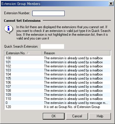 2.5 System Parameters 3. Enter an extension number in Extension Number:. 4. Click OK. [Delete Extension from Group List] 1. Select the desired extension number. 2. Click Delete. 3. Click Yes.