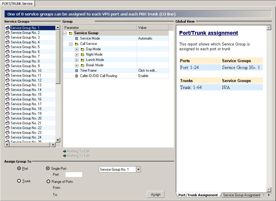 2.3 Port/Trunk Service 2.3.1 Service Group A Service Group Is a group of parameters that determine how incoming calls will be handled by the VPS.