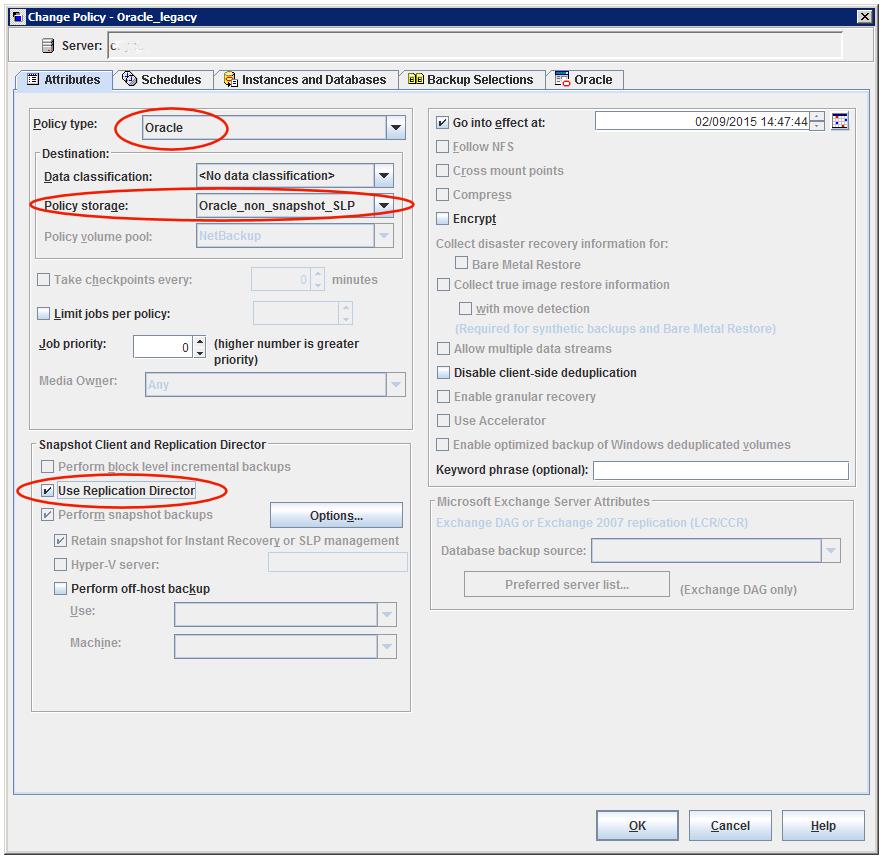 NetBackup for Oracle with Snapshot Client About Oracle support for Replication Director 207 5 Select the
