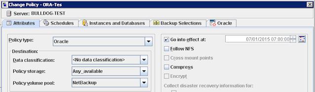 NetBackup for Oracle QuickStart Creating an Oracle policy 34 4 In the Policy Type pulldown menu, select Oracle.