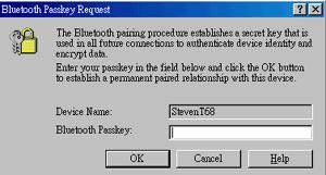 Click the bluetooth tray icon and the passkey dialog box will pop up. 5. In the dialog box, type the same passkey as on the phone. T39 1.