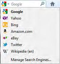 By default, Firefox includes the following 7 search engines: Google, Yahoo, Bing, Amazon, ebay, Twitter and Wikipedia.