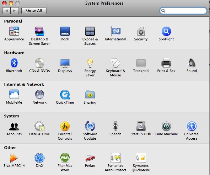 System Preferences The System Preferences pane controls system-wide settings and is