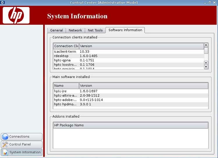 Software Information The Software Information screen displays the following information: