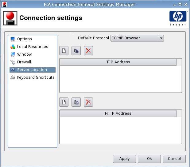 Server Location 1. Set the following options: Default Protocol TCP Address HTTP Address 2.