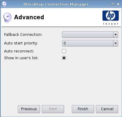 Advanced 1. Set the following options: Fallback Connection Auto start priority Auto reconnect Show in user's list NOTE: This option is only available in the Administrative Mode. Teemtalk 2.
