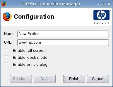Configuration 1. Set the following options: Name URL Enable full screen Enable kiosk Enable print dialog 2.