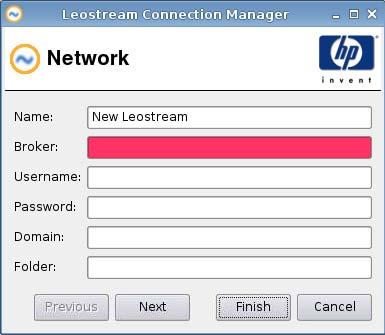 Network 1. Set the following options: Name Broker Username Password Domain Folder 2.