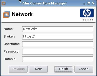 VDM 1. To add a VDM connection, click Connections > Add. 2. Select VDM and set the following options: Network on page 55 Advanced on page 56 Network 1.