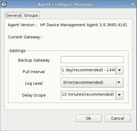 HP Agent Config Configure the HP Device Management Agent using this feature. 1. Click Control Panel > HP Agent Configuration to access this screen. 2.