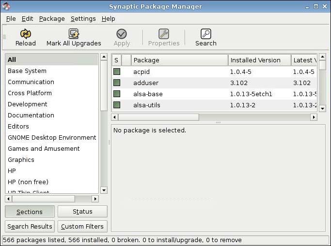 Synaptic Package Manager The Synaptic Package Manager allows you to install, upgrade, or remove software packages.