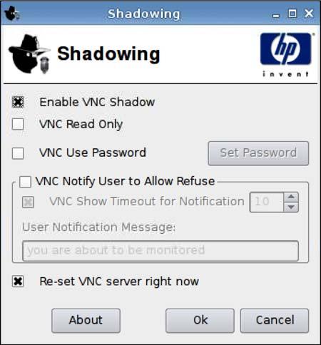 VNC Shadow Virtual Network Computing (VNC) is a remote control program that allows you to see the desktop of a remote machine and control it with your local mouse and keyboard, just as if you were