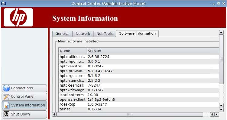 Software Information The Software Information tab