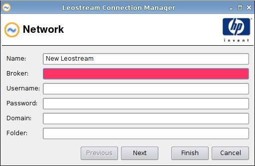 Network 1. Set the following options: Name Broker Username Password Domain Folder 2.