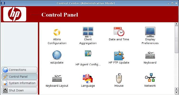 Control Panel You can access the following utilities and settings in the Control Panel: Click Control Panel in the left pane.