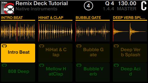Using Your S5 Getting Advanced Remixing with Remix Decks 1. Press pad 1 to trigger its Sample Intro Beat. Playback of the Deck will start accordingly.