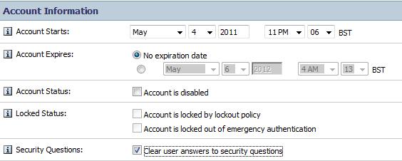Clear Security Question Answers You can clear the answers for a particular user s security questions.
