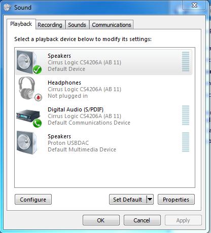 J. River for Windows 7... Select Playback audio device to internal speakers.
