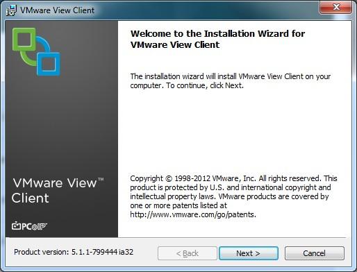 The VMware View Client installer opens. 6.