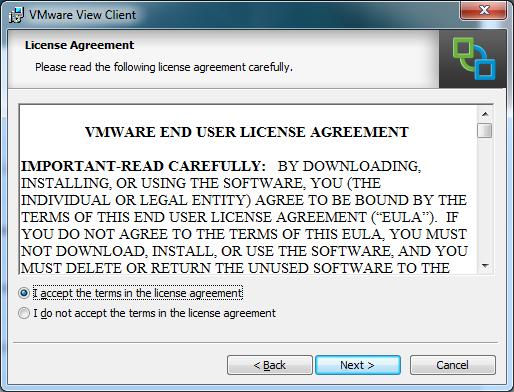 in the License Agreement window, click the