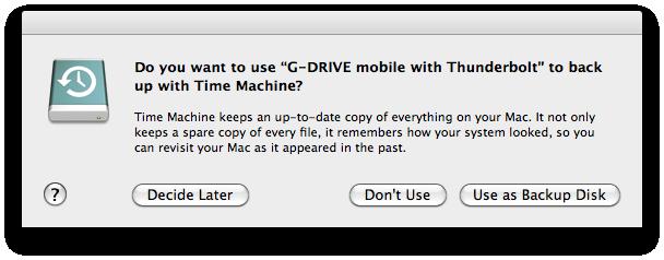 After the drive is reinitialized, you should automatically see the Time Machine dialog box. Click the Use as Backup Disk button if you want to use the drive with Time Machine.