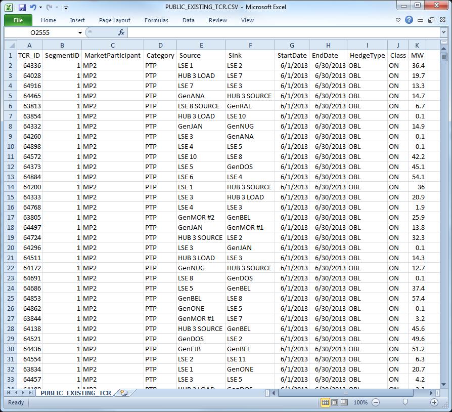 Figure 84 Sample Existing TCR List in CSV Format The following information is available from this file: TCR_ID The unique ID of the TCR SegmentID The segment number of a profiled TCR.