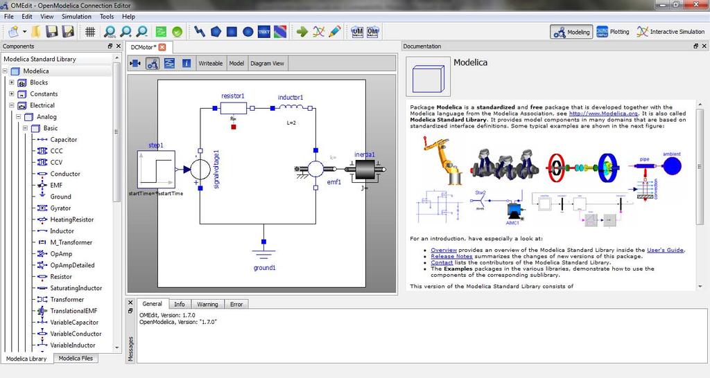 Diagram View Shows the diagram of the model created by the user. Modelica Text View Shows the Modelica text of the model. 2.