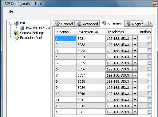 From the SIP Configuration Tool > Channels tab: Enter the Extension No.